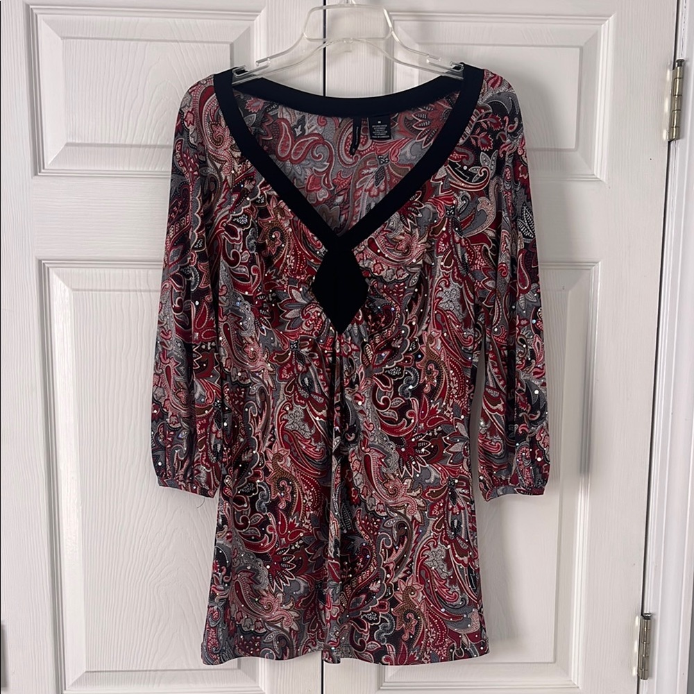 Paisley V-Neck Blouse with Sparkles